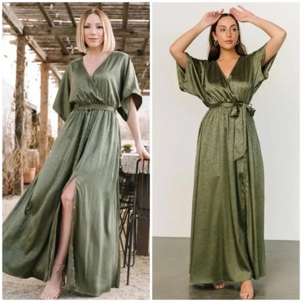 Baltic Born Savannah Print Kimono Maxi Dress Olive Green Size XS - Picture 13 of 13